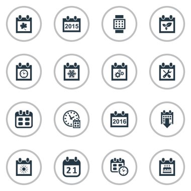 Vektör çizim basit zaman simgeler kümesi. Öğeleri yaz takvim, yenileme araçları, son tarih ve diğer eş anlamlı veri, güneş ve Almanak.