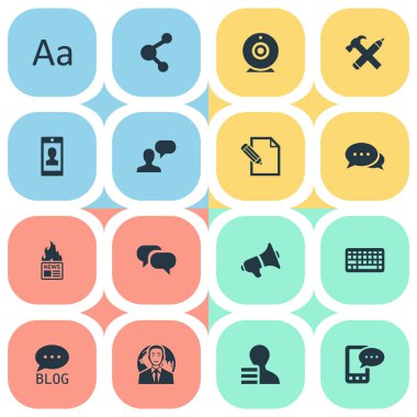 Vektör çizim basit kullanıcı simgeler kümesi. Öğeleri dedikodu, paylaşım, yayın ve diğer eş anlamlı sözleşme, kar ve yayın.