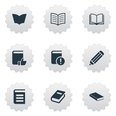 Vektör çizim basit bilgi simgeler kümesi. Öğeleri boş defter, defter ve diğer eş okuma yazma, ders kitabı ve kitap.
