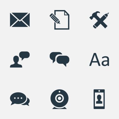 Vektör çizim basit kullanıcı simgeler kümesi. Öğeleri adam rağmen posta, dedikodu ve diğer eş anlamlı profili konuşma ve tartışma.