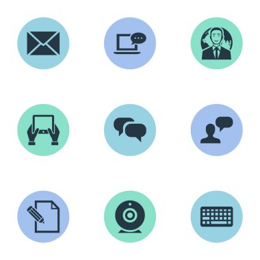 Vektör çizim basit gazete simgeler kümesi. Öğeleri tuş takımı, yayın, yazı ve diğer eş anlamlı International, yazma ve tuş takımı.