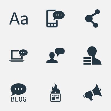 Vektör çizim basit kullanıcı simgeler kümesi. Öğeleri Laptop, paylaşım, hoparlör ve diğer eş sıcak, mesaj ve hoparlör.