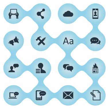 Vektör çizim basit bloglama simgeler kümesi. Öğeleri bağımsız değişkeni, paylaşım, Post ve diğer eş anlamlı Haberler, kalem ve Smartphone.