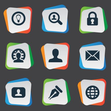 Vektör çizim basit bir iş simgeler kümesi. Öğeleri dünya, ampul, gelen kutusu ve diğer eş anlamlı temsilcisi, işaret ve fikir.