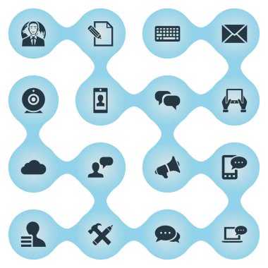 Vektör çizim basit kullanıcı simgeler kümesi. Öğeleri yayın, Laptop, uluslararası iş adamı ve el ve profil diğer eş anlamlı bulut.