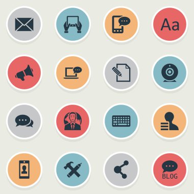 Vektör çizim basit bloglama simgeler kümesi. Öğeleri bağımsız değişkeni, sitesi, yayın ve diğer eş anlamlı klavye, uluslararası ve tezkere.