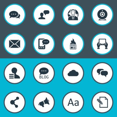 Vektör çizim basit gazete simgeler kümesi. Öğeleri bağımsız değişkeni, Post, çengel ve diğer eş anlamlı kazanç, gökyüzü ve adam.