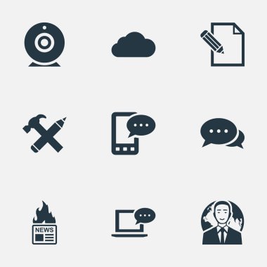 Vektör çizim basit kullanıcı simgeler kümesi. Öğeleri yayını, E-mektup, onarım ve diğer eş anlamlı Web kamera ve müzakere.