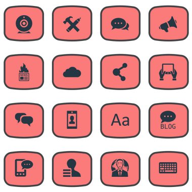 Vektör çizim basit kullanıcı simgeler kümesi. Öğeleri gazete, tamir, Site ve diğer eş anlamlı Tablet, kazanç ve gazete.