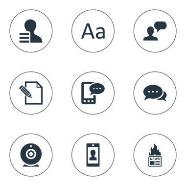 Vektör çizim basit bloglama simgeler kümesi. Öğeleri adam düşünüyor, kar ve Smartphone telefon E-mektup, gazete ve diğer eş,.