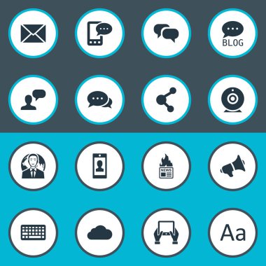 Vektör çizim basit bloglama simgeler kümesi. Elements profili, hoparlör, çengel ve diğer eş anlamlı Site Web ve tezkere.