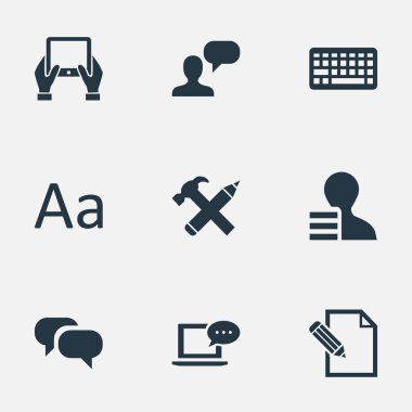 Vektör çizim basit gazete simgeler kümesi. Öğeleri tamir, belge, not defteri ve diğer eş sözleşme, geliyor ve dedikodu.