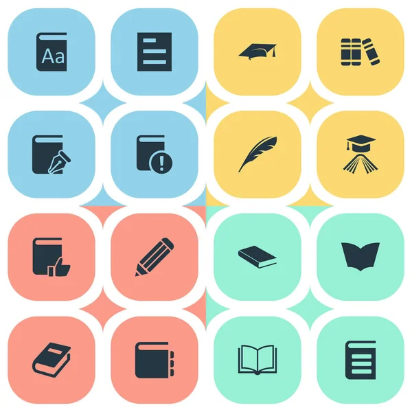 Ilustración vectorial Conjunto de iconos de conocimiento simple. Elementos Lectura, Cuaderno, Sombrero de Graduación y Otros Sinónimos Académico, Nota Y Biblioteca . — Vector de stock