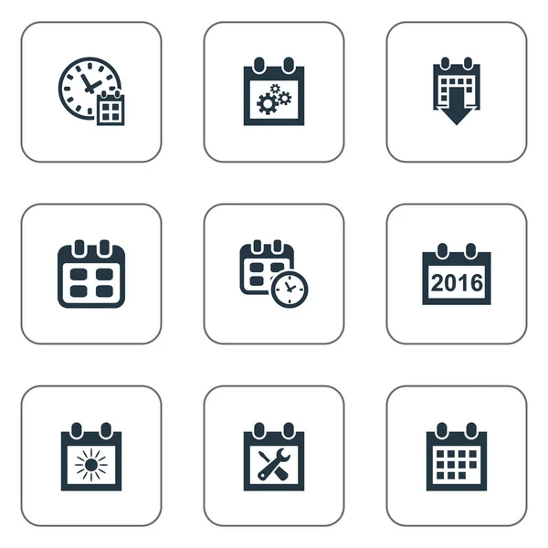 Illustrazione vettoriale Set di icone del tempo semplice. Evento elementi, data, scadenza e altre sinonimi Data, riparazione e ingranaggio . — Vettoriale Stock