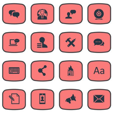 Vektör çizim basit gazete simgeler kümesi. Öğeleri Post, tuş takımı, onarım ve diğer eş anlamlı geliyor, kazanç ve akıllı telefon.