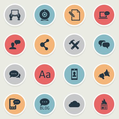 Vektör çizim basit bloglama simgeler kümesi. Öğeleri bağımsız değişkeni, yayın, çengel ve diğer eş profil, sıcak ve bulut.