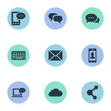 Vektör çizim basit gazete simgeler kümesi. Öğeleri Laptop, profil, dedikodu ve diğer eş anlamlı geliyor, ilişki ve tuş takımı.