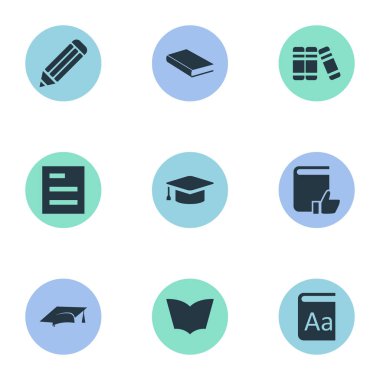 Vektör çizim basit okuma simgeler kümesi. Öğeleri Tasklist, defter, akademik Cap ve diğer eş anlamlı şapka, mezuniyet ve Kütüphane.