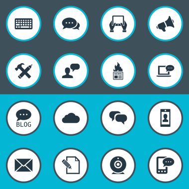 Vektör çizim basit kullanıcı simgeler kümesi. Öğeleri E-mektup, dizüstü bilgisayar, hoparlör ve diğer eş anlamlı müzakere, bulutlu ve profil.