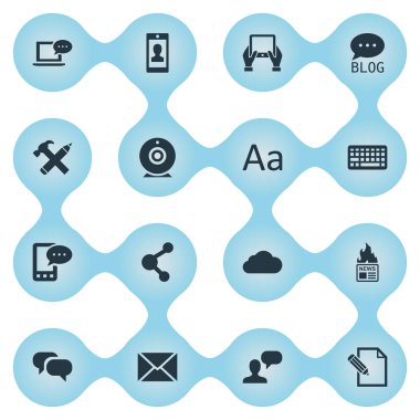 Vektör çizim basit kullanıcı simgeler kümesi. Öğeleri dedikodu, dostum dikkate alınarak, gazete ve diğer eş anlamlı ağ, bulut ve kalem.