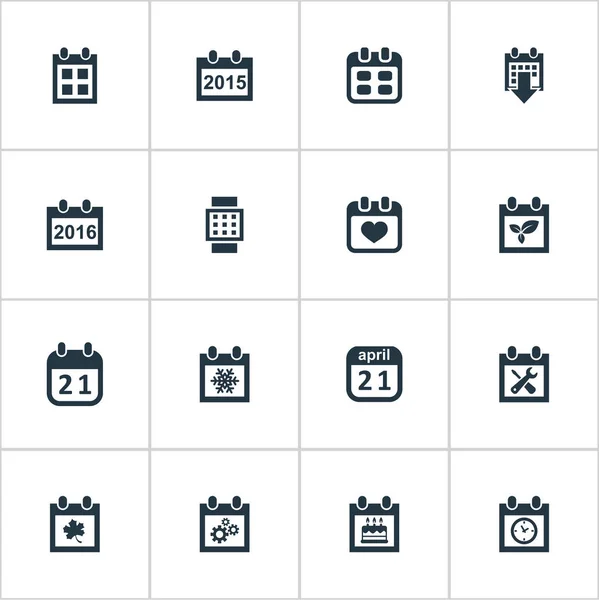 Illustrazione vettoriale Set di icone del calendario semplice. Elementi Calendario 2016, Fiocco di neve, Pianta e altri sinonimi Primavera, Cuore e dati . — Vettoriale Stock