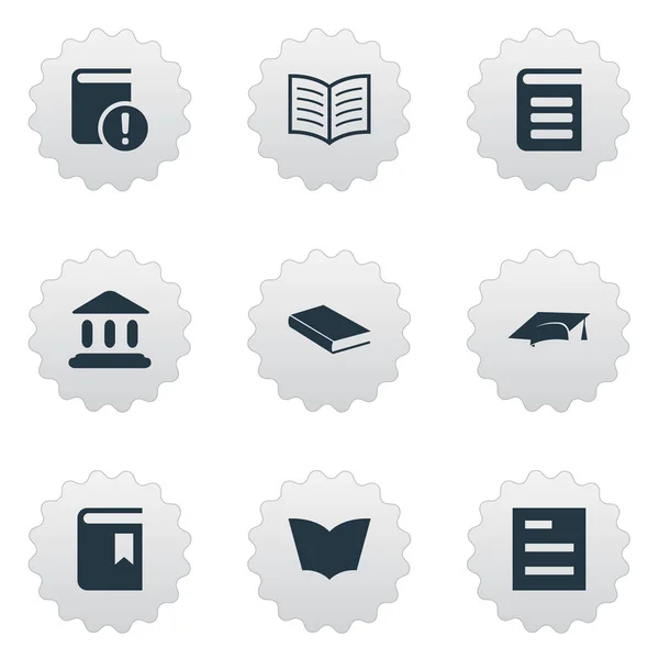 Vector illustratie Set van eenvoudige boeken iconen. Elementen Notebook, bibliotheek, encyclopedie en andere synoniemen Cap, Notebook en School. — Stockvector
