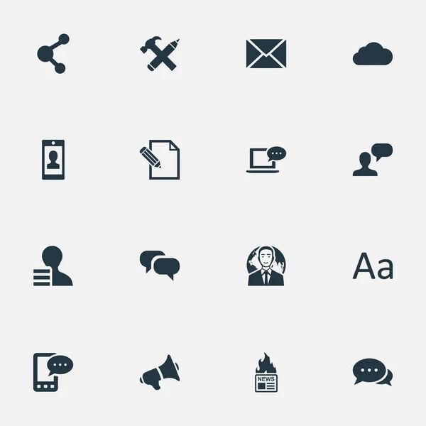 Vector illustratie Set van eenvoudige gebruiker iconen. Elementen Post, aandeel, Gazette en andere synoniemen typografie, roddel en telefoon. — Stockvector