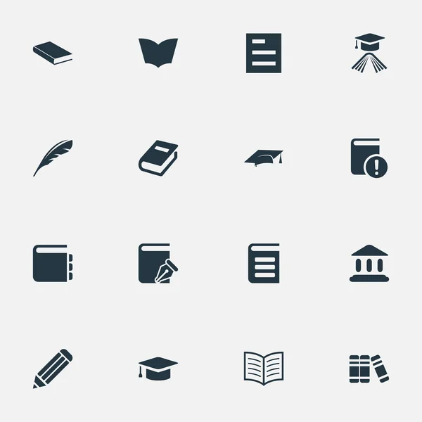 Vector Illustration Set of Simple Books Icons (en inglés). Elementos Sombrero de Graduación, Diario, Tapa Académica y Otros Sinónimos Documento, Tapa y Graduación . — Vector de stock