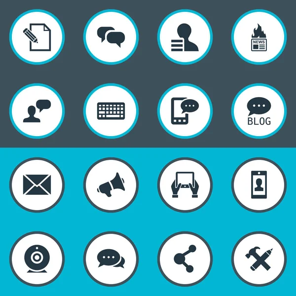 Vektör çizim basit kullanıcı simgeler kümesi. Öğeleri gazete, not defteri, tuş takımı ve diğer eş anlamlı Haberler, sözleşme ve mesaj.