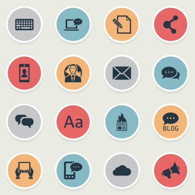 Vektör çizim basit gazete simgeler kümesi. Öğeleri Site, yazı, dedikodu ve diğer eş anlamlı ağ paylaşım ve tartışma.