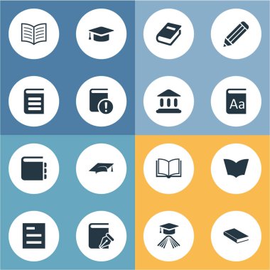 Vektör çizim basit okuma simgeler kümesi. Öğeleri alfabesi, defter, okuma ve diğer eş anlamlı boş, katalog ve dizüstü.