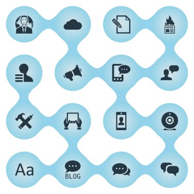 Vektör çizim basit gazete simgeler kümesi. Öğeleri not defteri, kazanç, bulutlu ve diğer eş kar, çekiç ve sıcak.