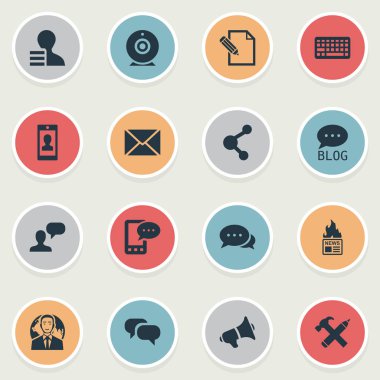 Vektör çizim basit bloglama simgeler kümesi. Öğeleri adam dikkate alınarak, bağımsız değişken, E-mektup ve diğer eş anlamlı kar, sıcak ve mesaj.