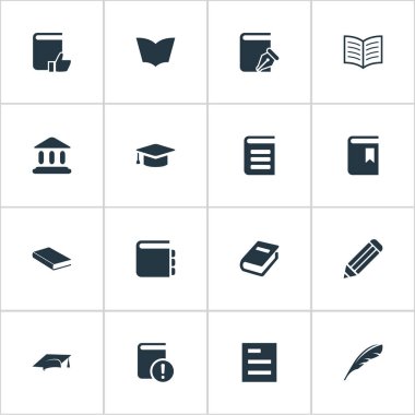 Vektör çizim basit bilgi simgeler kümesi. Öğeleri Tasklist, akademik Cap, akademik Cap ve diğer eş okuma, Not ve yer işareti.
