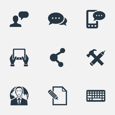 Vektör çizim basit kullanıcı simgeler kümesi. Öğeleri E-mektup, bağımsız değişken, adam göz önüne alındığında ve diğer eş anlamlı el, not defteri ve ağ.