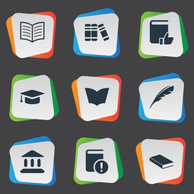 Vektör çizim basit okuma simgeler kümesi. Öğeleri akademik Cap, kitap sayfa, okuma ve diğer eş anlamlı Bookshelf, mezuniyet ve dizüstü.
