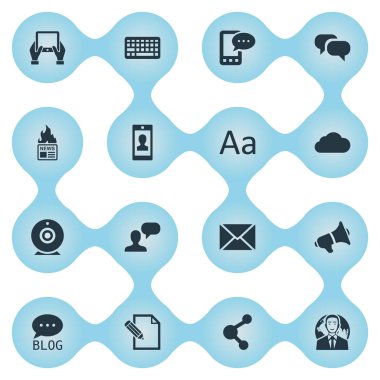 Vektör çizim basit kullanıcı simgeler kümesi. Elements profili, tuş takımı, belge ve diğer eş anlamlı Blog çengel ve mektup.