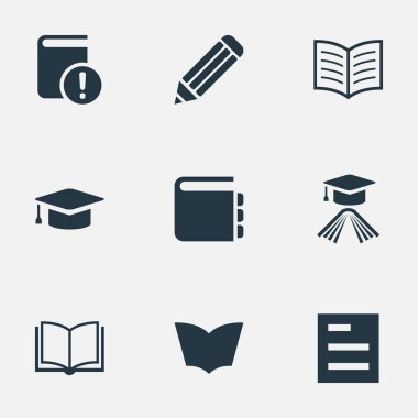 Vektör çizim basit eğitim simgeler kümesi. Öğeleri akademik kapağı, Tasklist, boş defter ve diğer eş anlamlı defter, önemli ve belge.