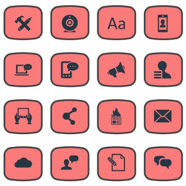 Vektör çizim basit kullanıcı simgeler kümesi. Öğeleri kazanç, hoparlör, not defteri ve diğer eş anlamlı Tablet, kazanç ve tartışma.