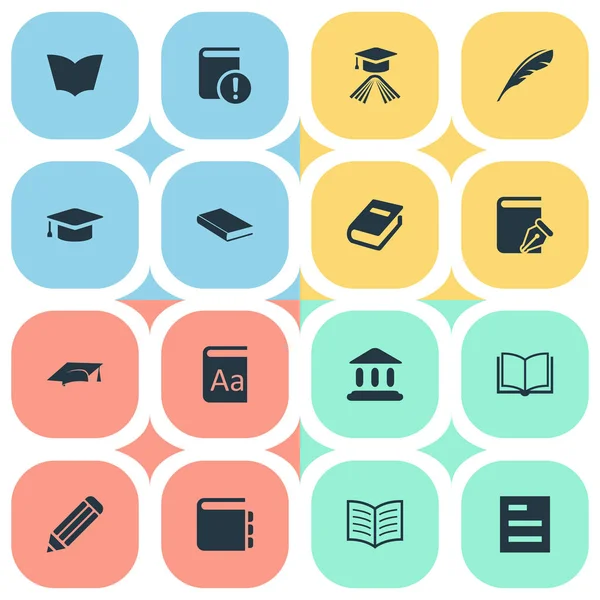 Vektor Illustration uppsättning enkel läsning ikoner. Element Plume, Tasklist, bibliotek och andra synonymer läsning, Quill och akademiska. — Stock vektor