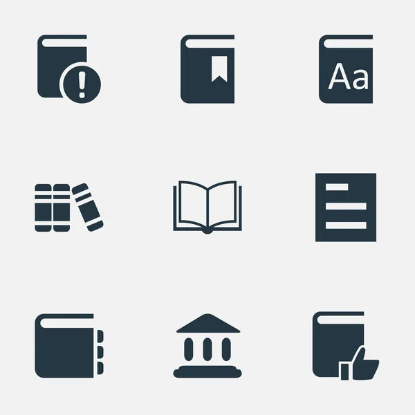 Vector illustratie Set van eenvoudige boeken iconen. Elementen alfabet, Tasklist, boekomslag en andere synoniemen Notebook, School en aanbevolen. — Stockvector