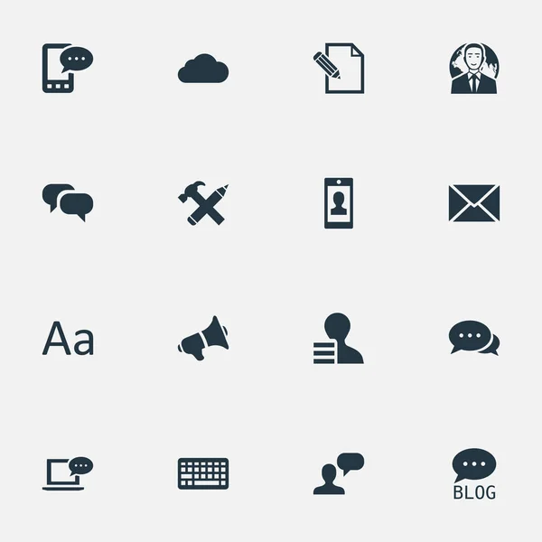 Vector Illustration Set of Simple Blogging Icons. Sitio de los elementos, empresario internacional, teclado y otros sinónimos ganan, considerando y altavoz . — Vector de stock