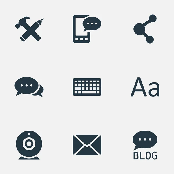 Vektorové ilustrace sada jednoduché uživatelské ikony. Prvky stránky, podíl, Post a další synonyma vysílání, Laptop a tužka. — Stockový vektor