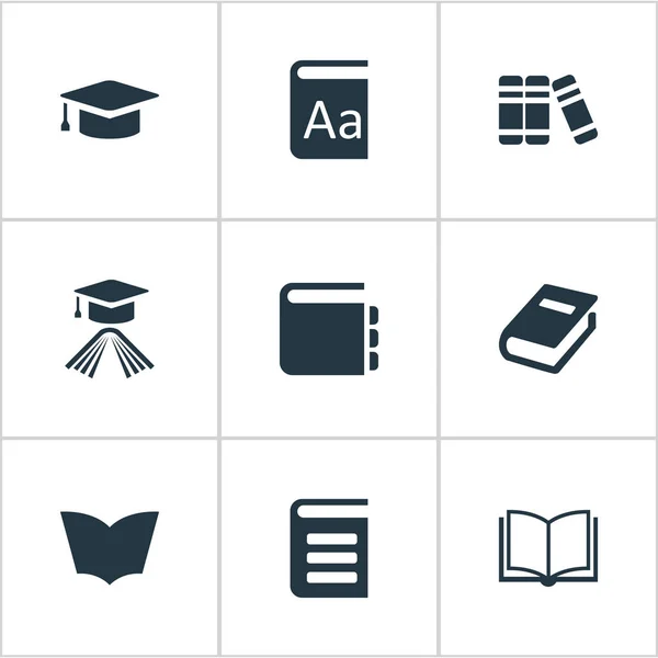 Vector Illustration Set of Simple Reading Icons (en inglés). Elementos Cuaderno en blanco, Diario, Cuaderno y otros sinónimos Cuaderno, Diario y Diccionario . — Archivo Imágenes Vectoriales