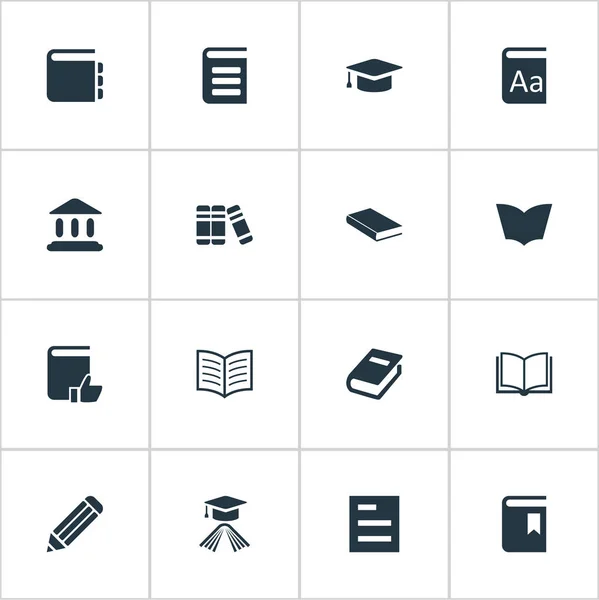 Vector Illustration Set of Simple Education Icons (en inglés). Biblioteca de Elementos, Portada del Libro, Diario y Otros Sinónimos Leer, Pluma y Edificio . — Vector de stock