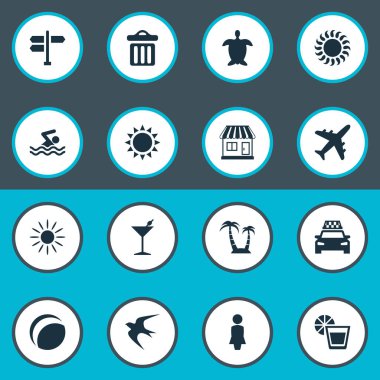 Vektör çizim basit Beach simgeler kümesi. Öğeleri plaj oyunları, güneş ışığı, sıcak ve diğer eş anlamlı güneş sıcak ve kabin.