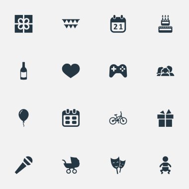 Vektör çizim basit tatil simgeler kümesi. Öğeleri kutusu, şerit, ruh ve diğer eş anlamlı tiyatro, ses ve şerit.