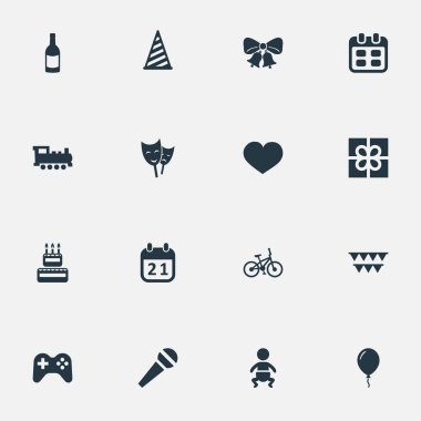 Vektör çizim basit kutlama simgeler kümesi. Öğeleri Cap, gün, Bebek ve diğer eş anlamlı çocuk Jingle ve konuşma.