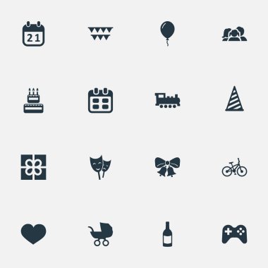 Vektör çizim basit tatil simgeler kümesi. Öğeleri şekerleme, tren, içecek ve diğer eş anlamlı Şekerci, şapka ve spor.