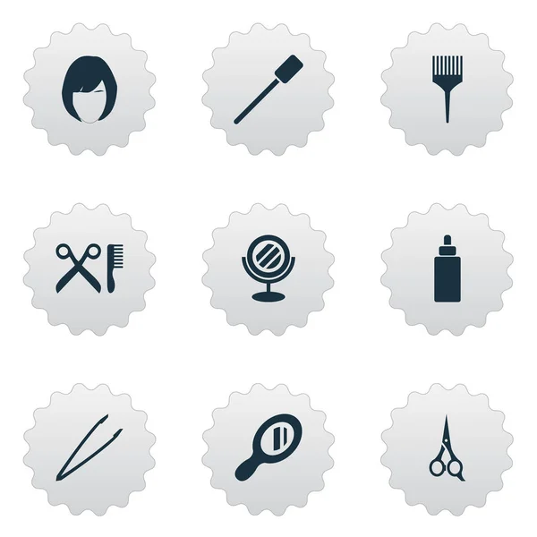 Vector Illustration Set Of Simple Beauty Icons. Elements Hairstyle, Barber Tool, Glass And Other Synonyms Brush, Equipment And Hairdresser. — Stock Vector